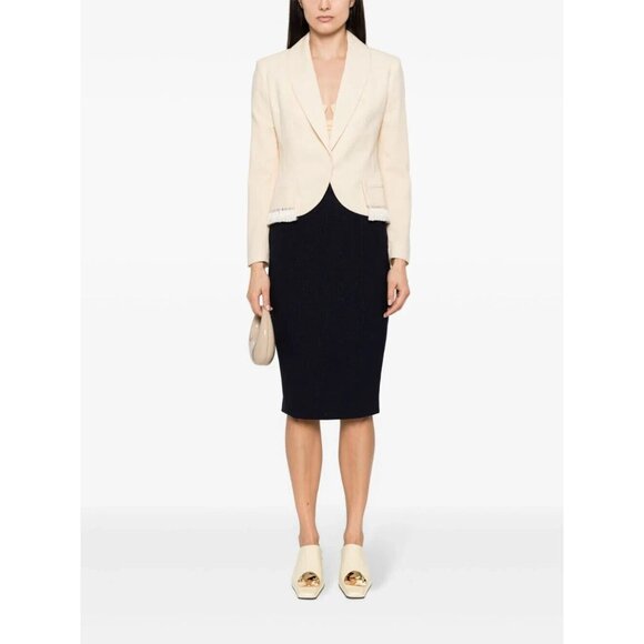 Christian Dior Vintage 2000's Shawl Lapel Fringe Blazer US 10 FR 42 Cream Wool - Picture 2 of 16